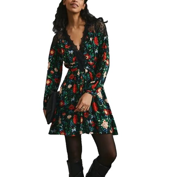 Anthropologie Dresses & Skirts - By Anthropologie Lacy V-Neck Mini Dress Women Size 4 Black